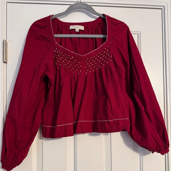 LOFT Tops - LOFT Burgundy Blouse with Embroidered Details Size Small